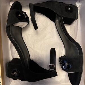 Michel Kors suede sequin flower block heel sandals